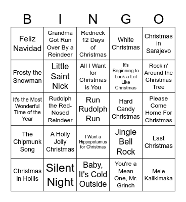 Christmas Songs Bingo Card