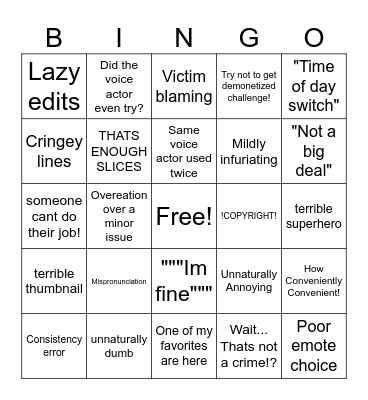 Cringey story bingo Card