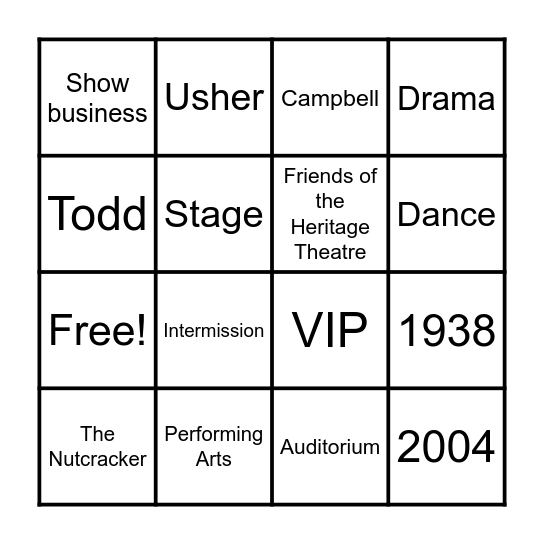 Theatre BINGO! Bingo Card