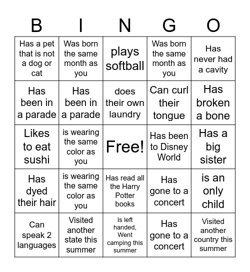 Untitled Bingo Card