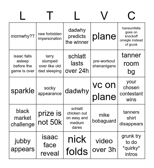 LTLVC4 Bingo Card