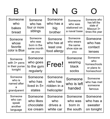 Get to know you Bingo Card