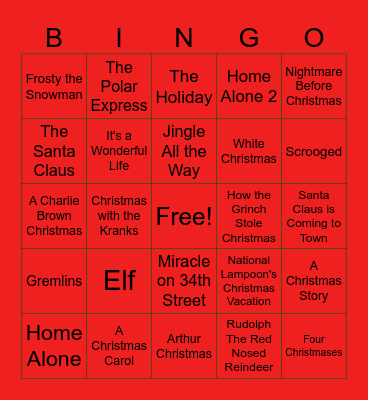 Christmas Movie Bingo Card