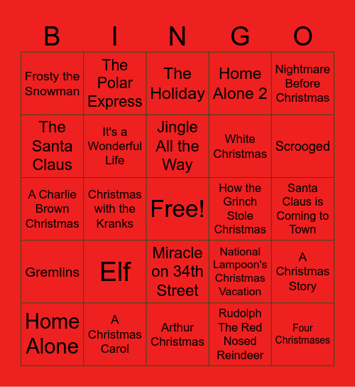 Christmas Movie Bingo Card