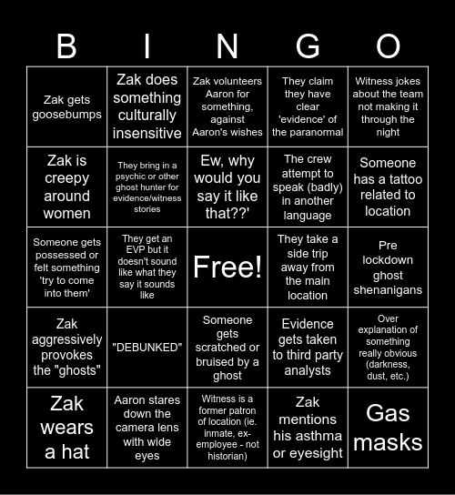 Zingo Zagans Bingo Card