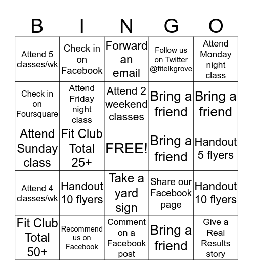 Jazzercise Bingo Card