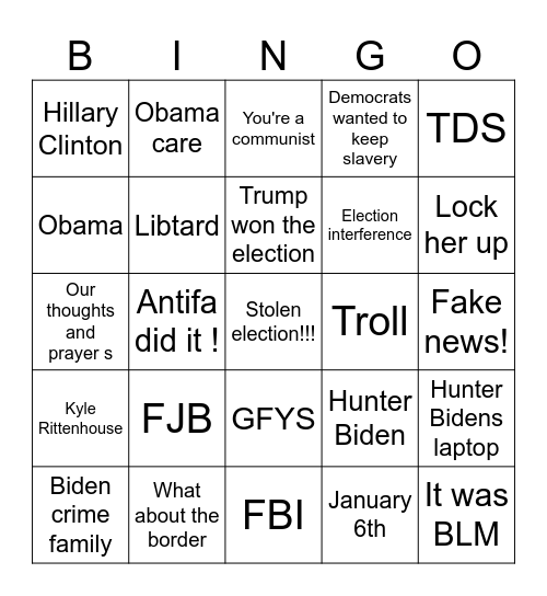Republican/ MAGA Buzz words Bingo Card