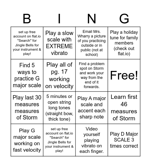 Chamber Practice Bingo Card