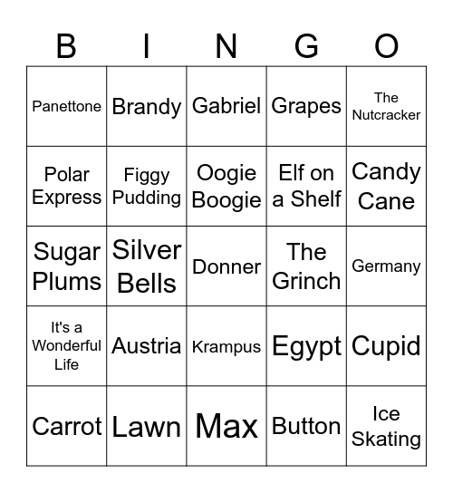 Holiday Wine Bingo Card