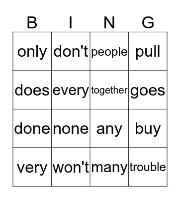sight words 47-55 Bingo Card
