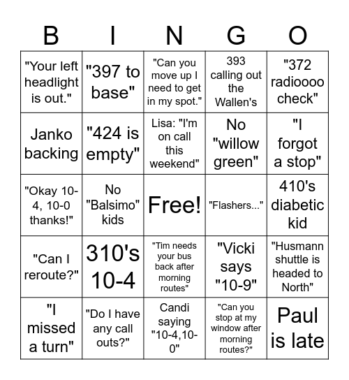 Radio Bingo Card