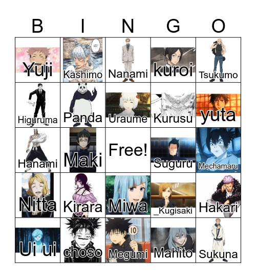 Jujutsu Kaisen Bingo Card