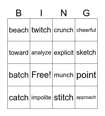 Ch and Tch Bingo Card