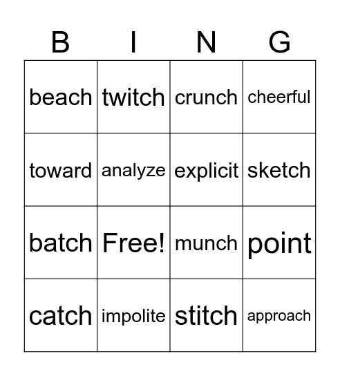 Ch and Tch Bingo Card