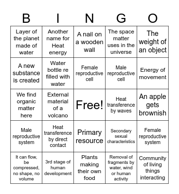 SCIENCE BINGO Card