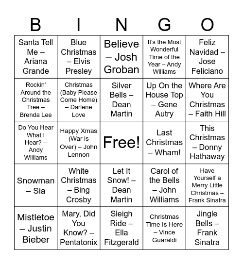 Holiday Music Bingo! Bingo Card