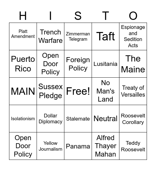 Imperialism & WWI Bingo Card