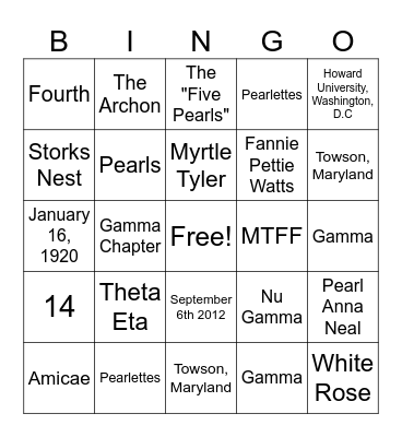 Zeta Phi Beta Bingo ver1 Bingo Card