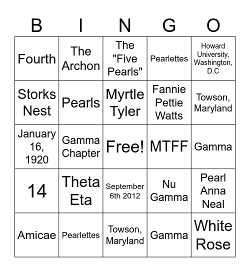 Zeta Phi Beta Bingo ver1 Bingo Card