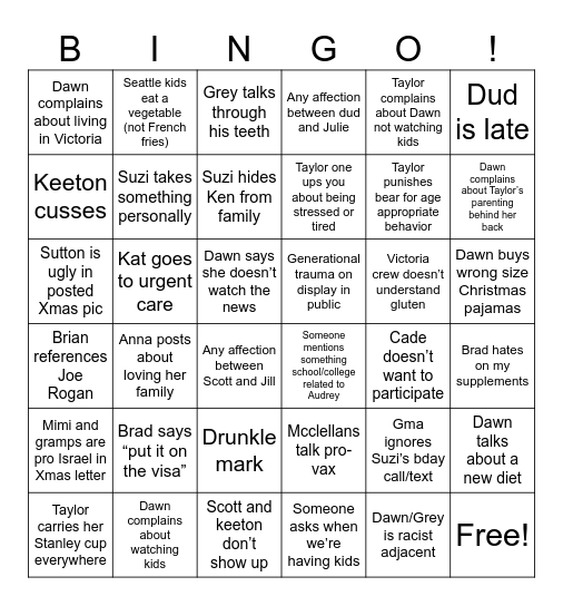 Surviving Christmas Bingo Card