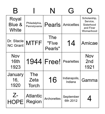 AZ Bingo Version 1 Bingo Card