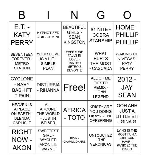 Random Picks 2.0 Bingo Card