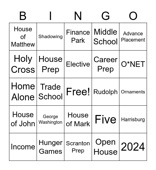 Career Prep Bingo Card