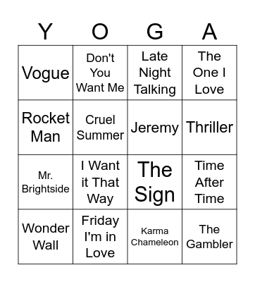 Name That Tune Third Thursday Bingo Card