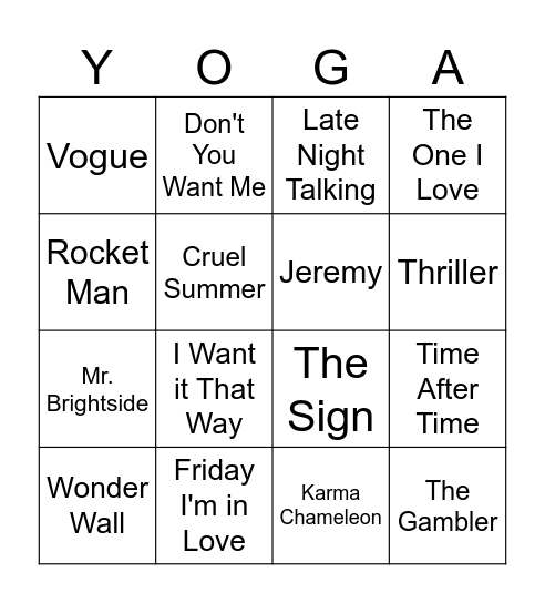 Name That Tune Third Thursday Bingo Card