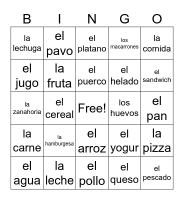 Comidas y Bebidas Bingo Card