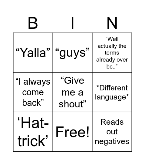 Untitled Bingo Card