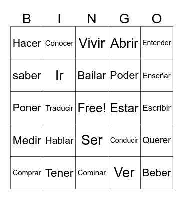 Los Verbs Bingo Card