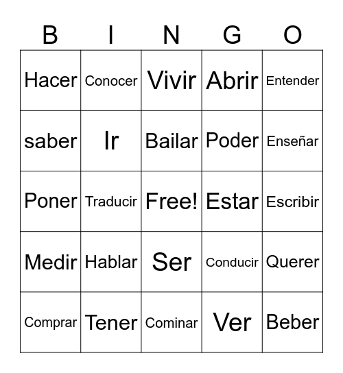 Los Verbs Bingo Card