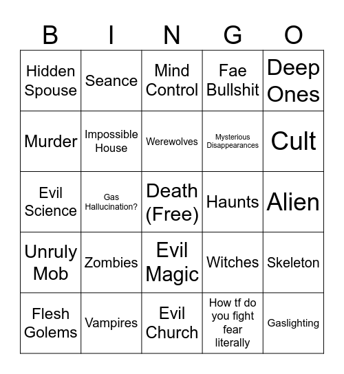 Carrion Crown Bingo Card