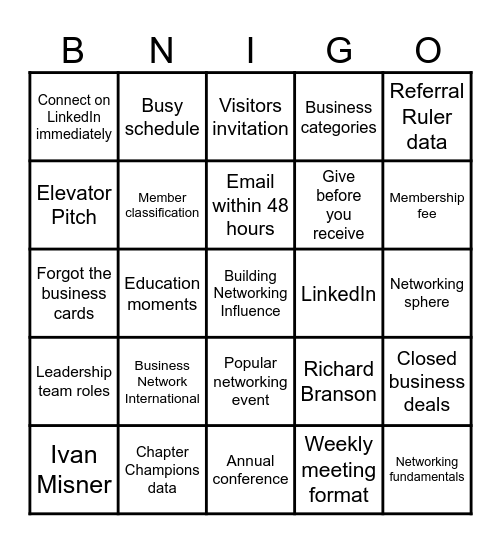 BNI BINGO Card