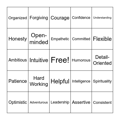 Strengths Bingo Card