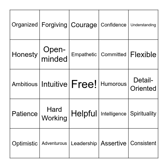 Strengths Bingo Card