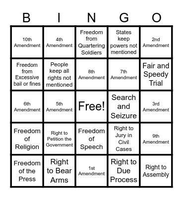 Bill of Rights Bingo! Bingo Card