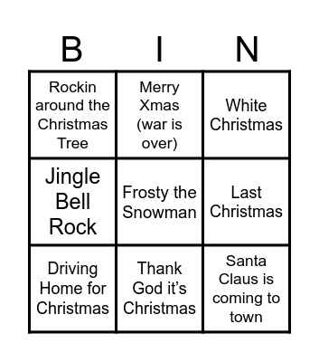 Christmas Song Bingo Card
