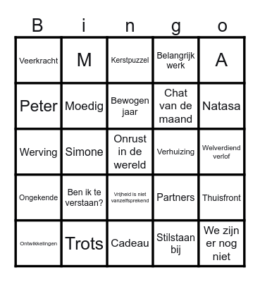 Kerst Bingo Card