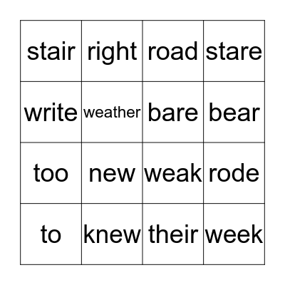 Spelling Words Bingo Card
