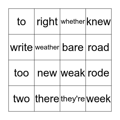 Spelling Words Bingo Card