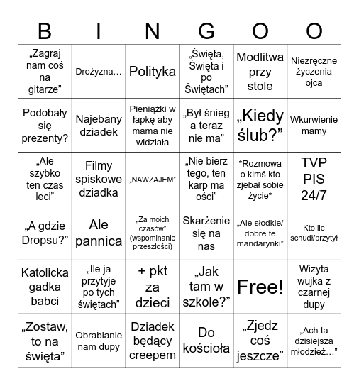 ŚWIĄTECZNE BINGO Card