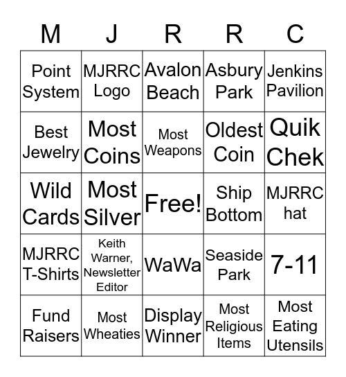 MJRRC BINGO PARTY Bingo Card