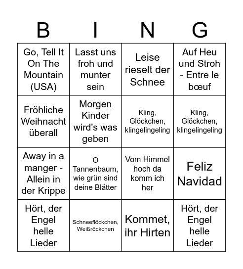 Weihnachtslieder Bingo Card