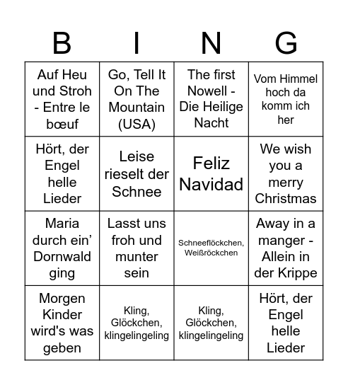 Weihnachtslieder-Bingo Card