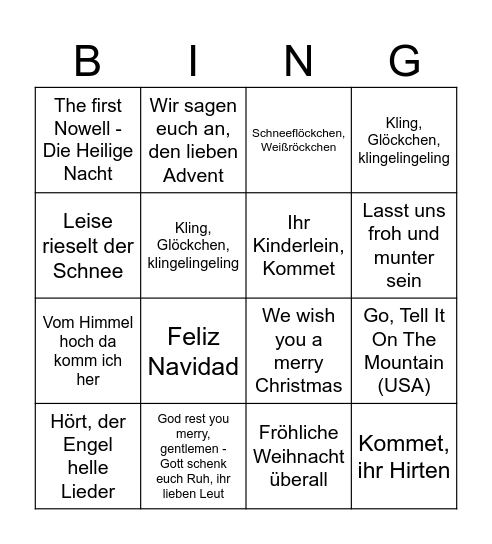 Weihnachtslieder-Bingo Card