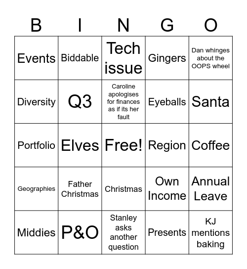 December BB Bingo!! Bingo Card