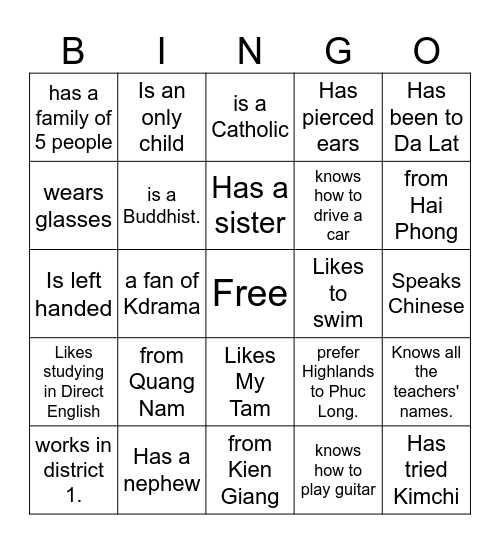 Get to Know Bingo Card