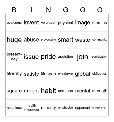 Vocabulary period B Bingo Card